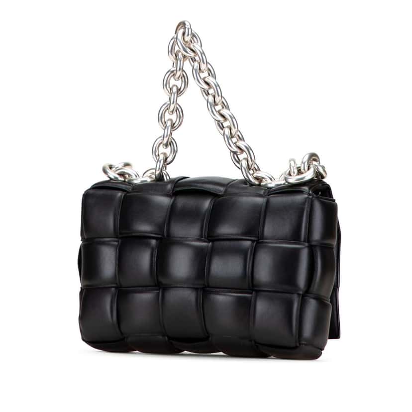 Bottega Veneta Nappa Intrecciato Padded Chain Cassette Satchel Black Leather Good condition - Back View