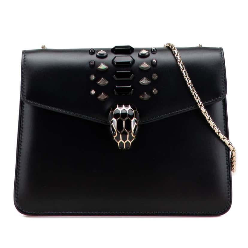 Bvlgari Embellished Calfskin Serpenti Forever Crossbody Black Leather Good condition - Front View