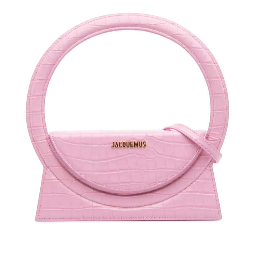 Jacquemus Crocodile Embossed Calfskin Le Sac Rond Bag Pink Leather Good condition - Front View