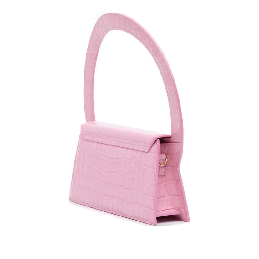 Jacquemus Crocodile Embossed Calfskin Le Sac Rond Bag Pink Leather Good condition - Back View
