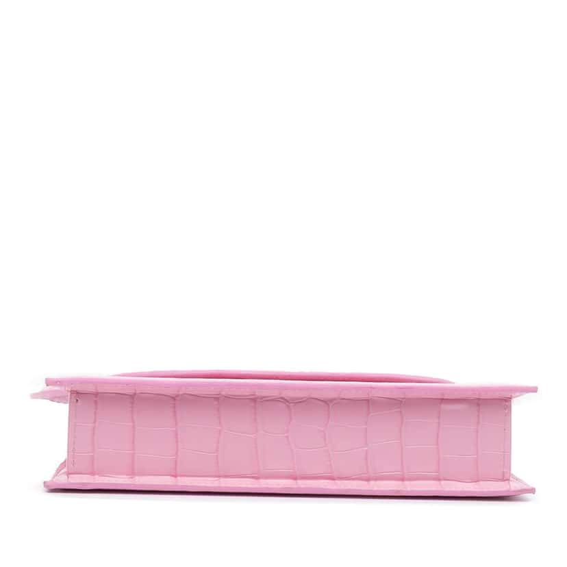 Jacquemus Crocodile Embossed Calfskin Le Sac Rond Bag Pink Leather Good condition - Inside View