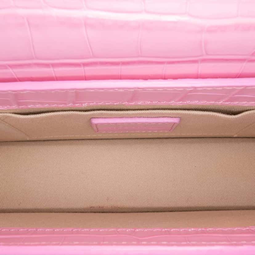 Jacquemus Crocodile Embossed Calfskin Le Sac Rond Bag Pink Leather Good condition - Model View