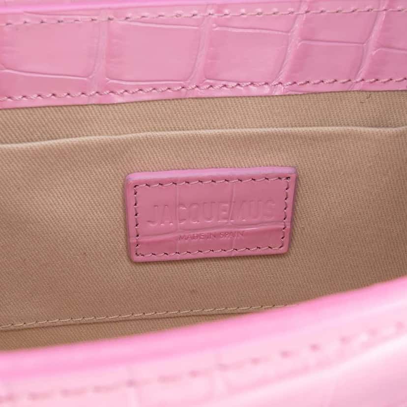 Jacquemus Crocodile Embossed Calfskin Le Sac Rond Bag Pink Leather Good condition - Box View