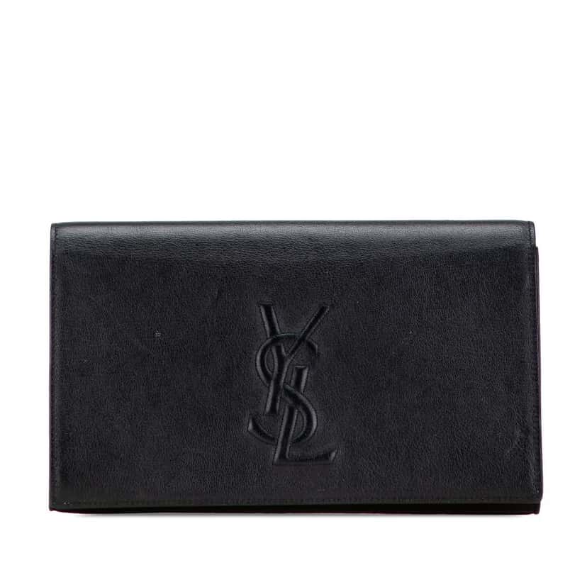Saint Laurent Large Leather Monogram Belle De Jour Clutch Black Leather Good condition - Front View