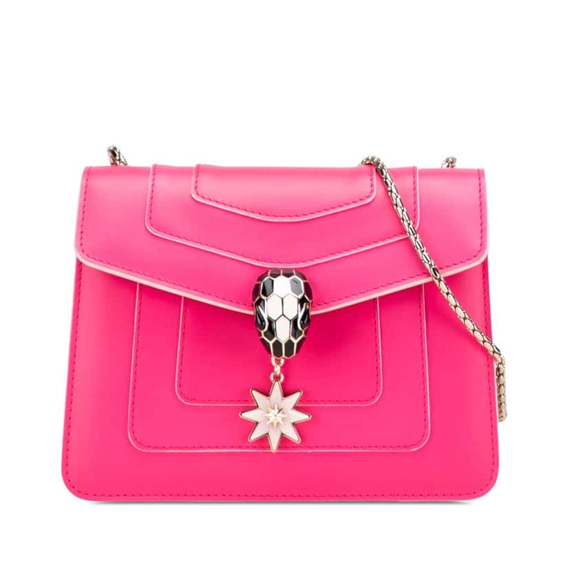 Bvlgari Small Leather Square Serpenti Forever Chain Crossbody Pink Leather Good condition - Front View