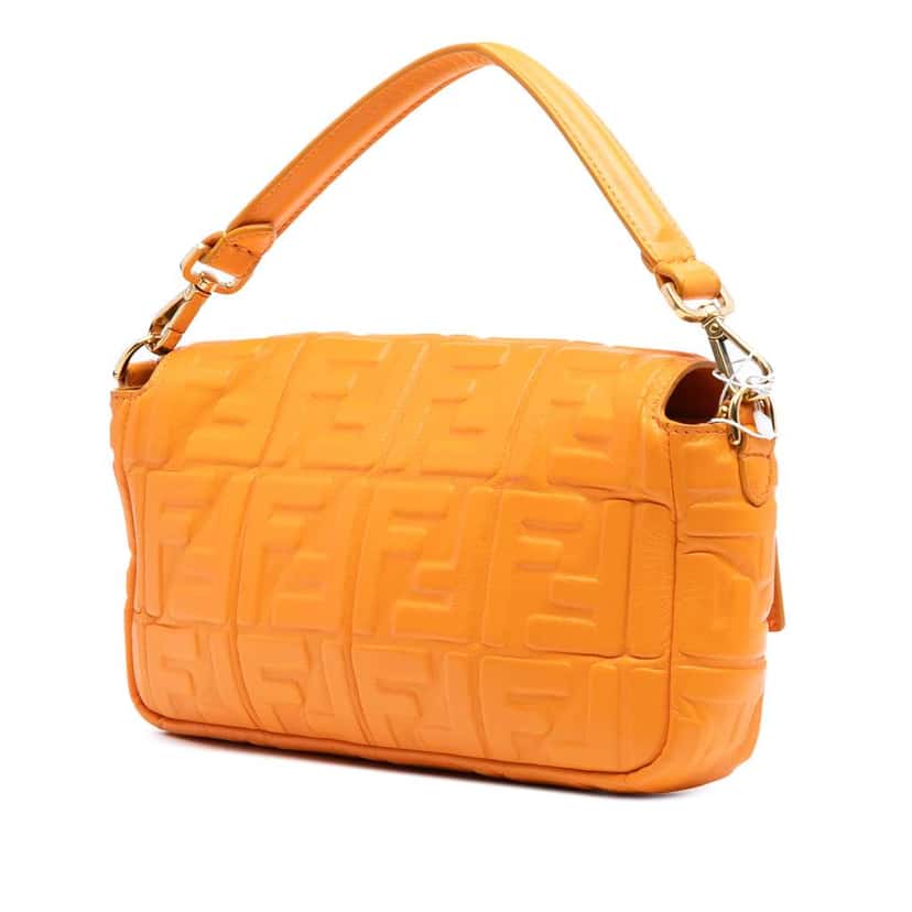 Fendi Zucca Embossed Leather Baguette Satchel Orange Leather Good condition - Back View