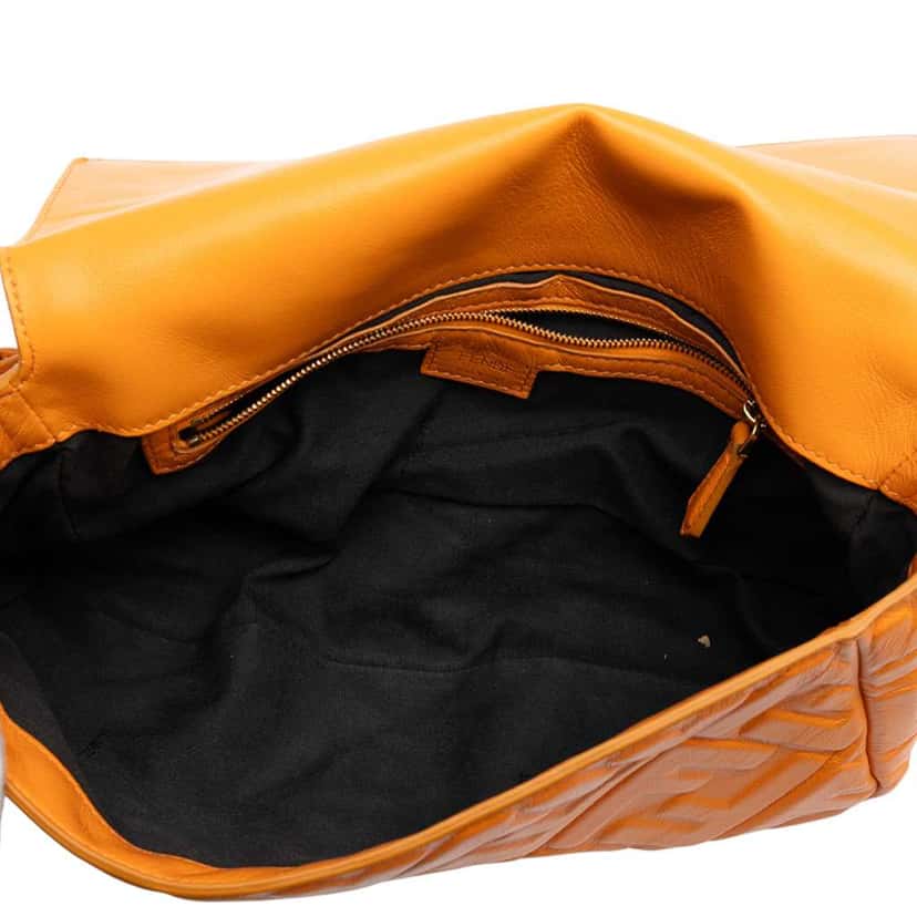 Fendi Zucca Embossed Leather Baguette Satchel Orange Leather Good condition - Model View