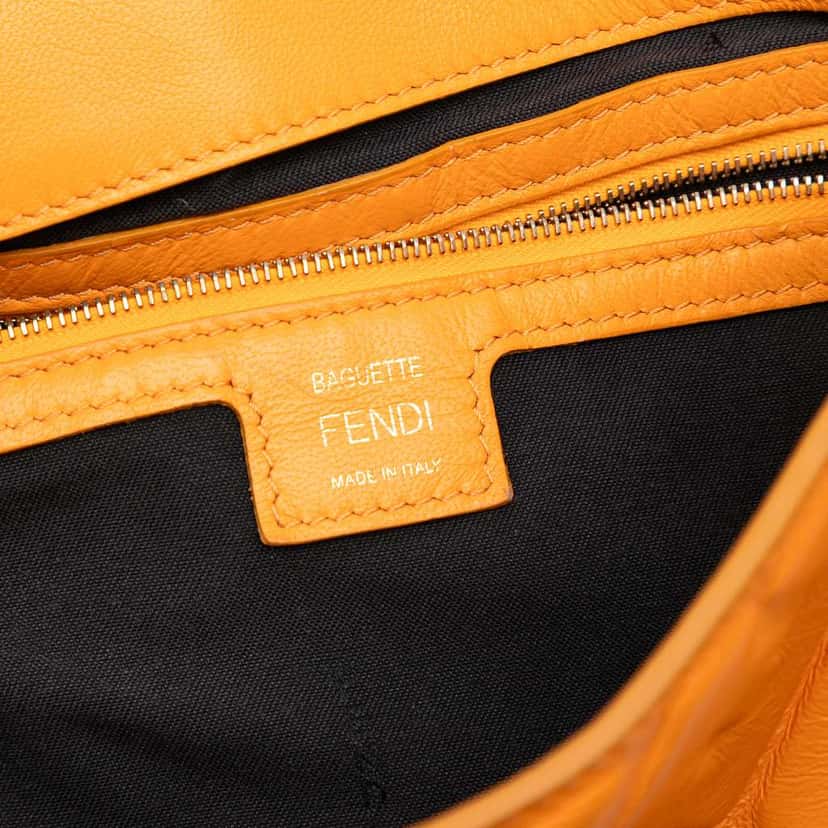 Fendi Zucca Embossed Leather Baguette Satchel Orange Leather Good condition - Box View
