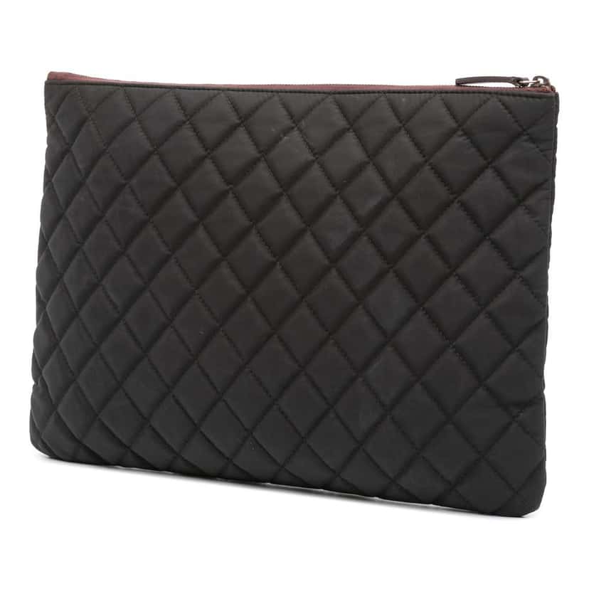 Chanel Large Quilted Nylon O Case Clutch Black Good condition - Back View
