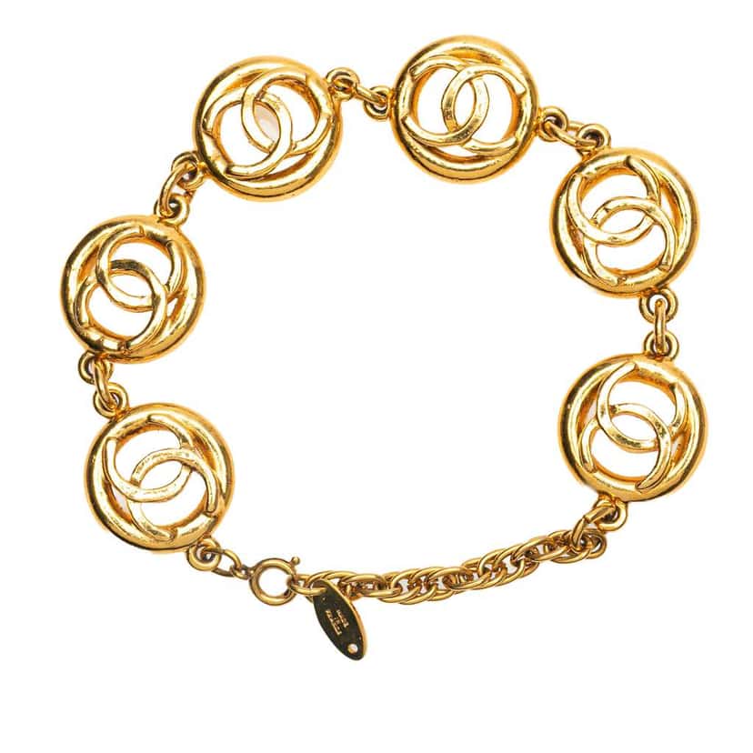 Chanel Gold Plated CC Logo Motif Chain Bracelet Gold Metal Good condition - Inside View