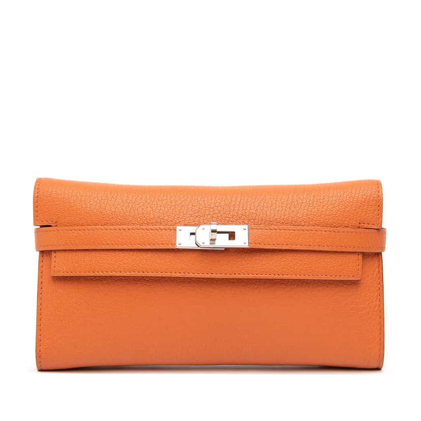 Hermès Chevre Mysore Kelly Longue Wallet Orange Leather Good condition - Front View