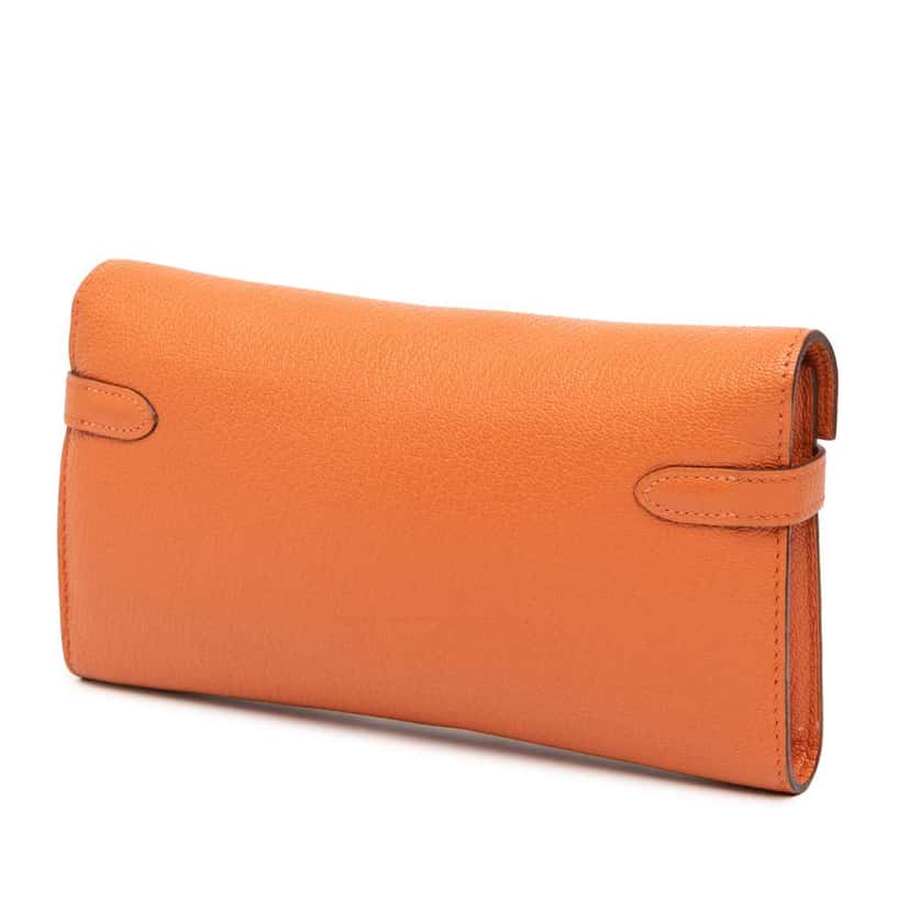 Hermès Chevre Mysore Kelly Longue Wallet Orange Leather Good condition - Back View