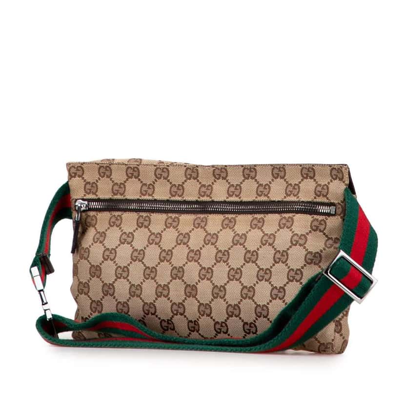 Gucci GG Canvas Web Double Pocket Belt Bag Brown Canvas Good condition - Back View