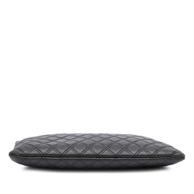 Chanel Large Quilted Lambskin Double Stitch O Case Clutch Black Leather Good condition - Inside View