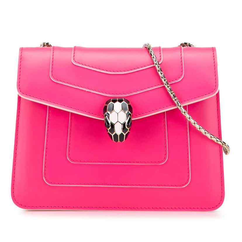 Bvlgari Small Leather Square Serpenti Forever Chain Crossbody Pink Leather Good condition - Front View