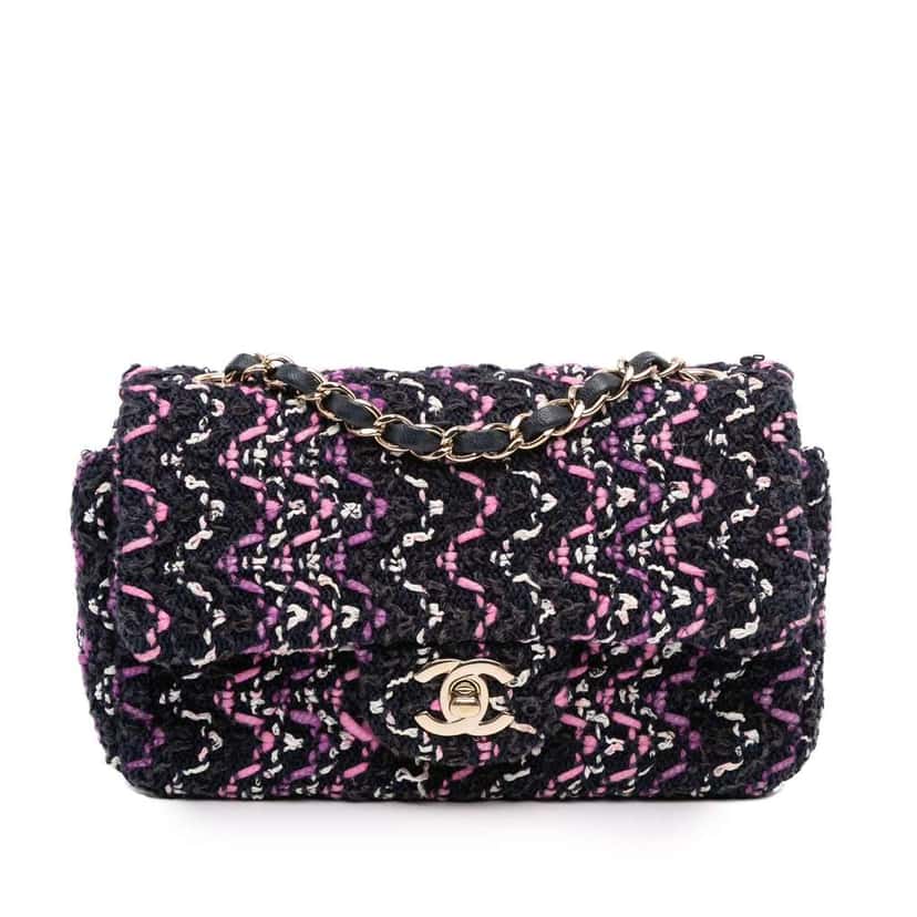 Chanel Mini Rectangular Classic Multicolor Cotton Stitched Single Flap Black Cotton Good condition - Front View