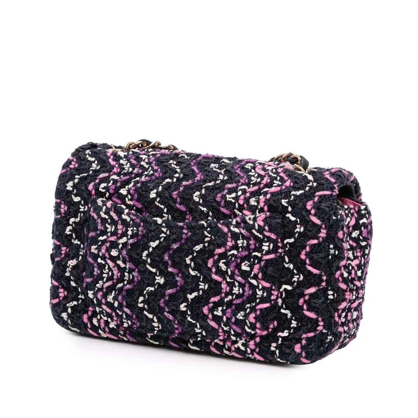Chanel Mini Rectangular Classic Multicolor Cotton Stitched Single Flap Black Cotton Good condition - Back View