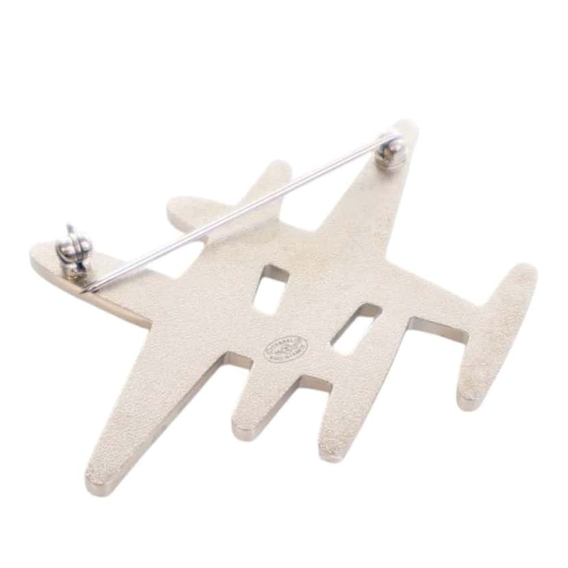 Chanel Enamel CC Striped Airplane Brooch White Good condition - Back View