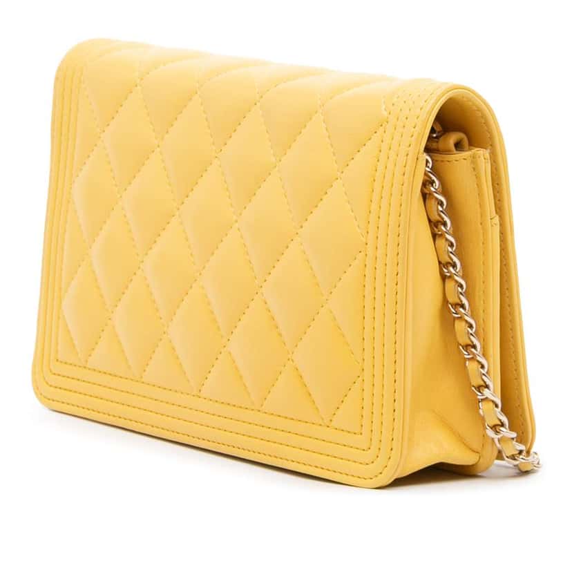 Chanel Quilted Lambskin Boy Wallet On Chain Yellow Leather Good condition - Back View