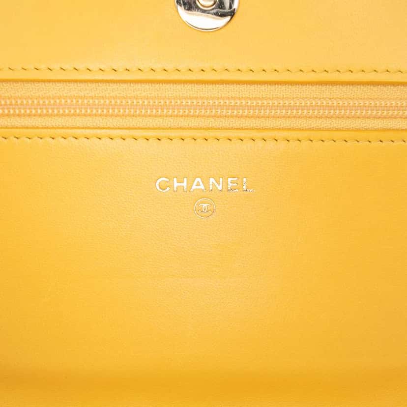 Chanel Quilted Lambskin Boy Wallet On Chain Yellow Leather Good condition - Box View