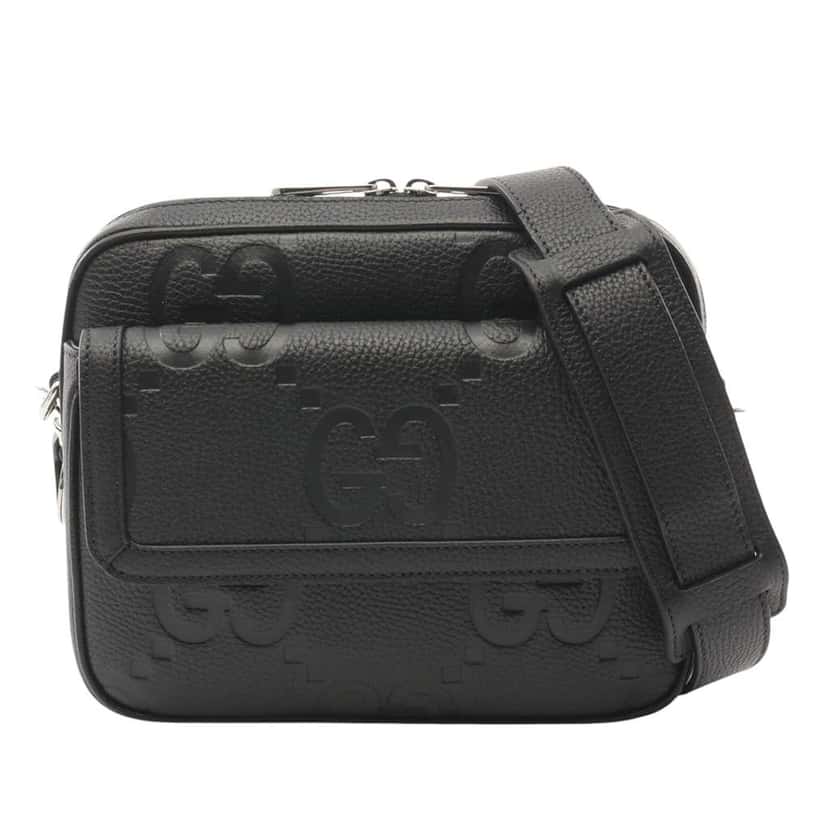 Gucci Small Jumbo GG Embossed Leather Crossbody Black Leather Very good condition - Front View