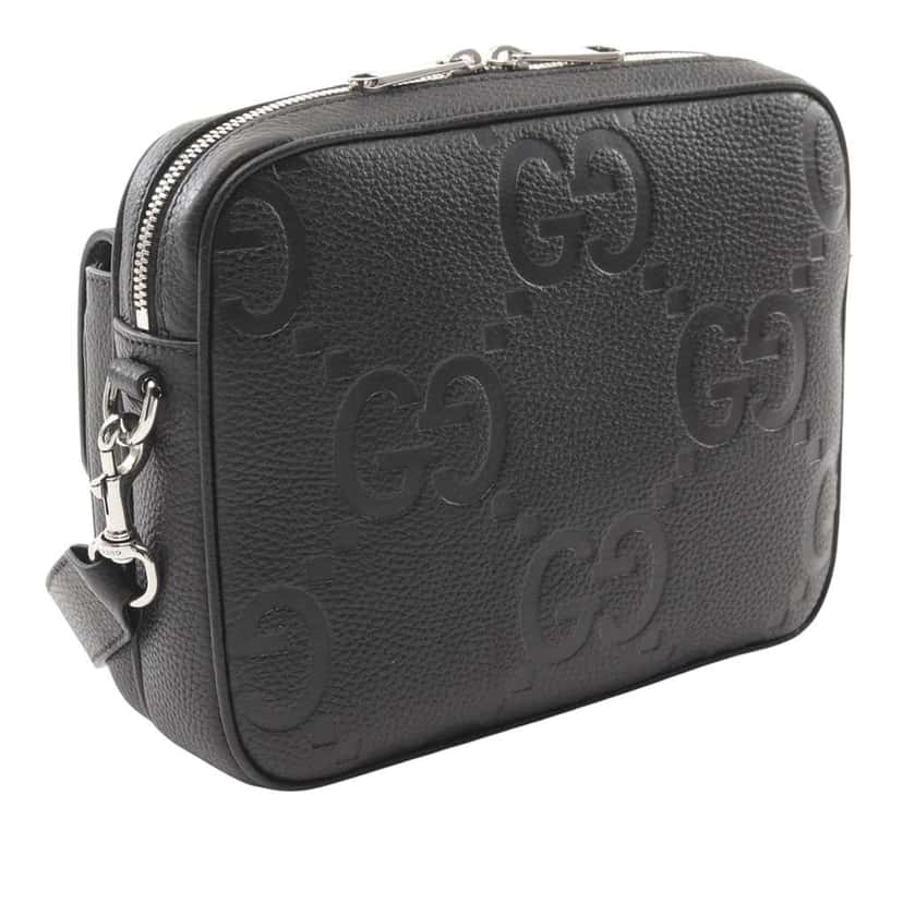 Gucci Small Jumbo GG Embossed Leather Crossbody Black Leather Very good condition - Back View