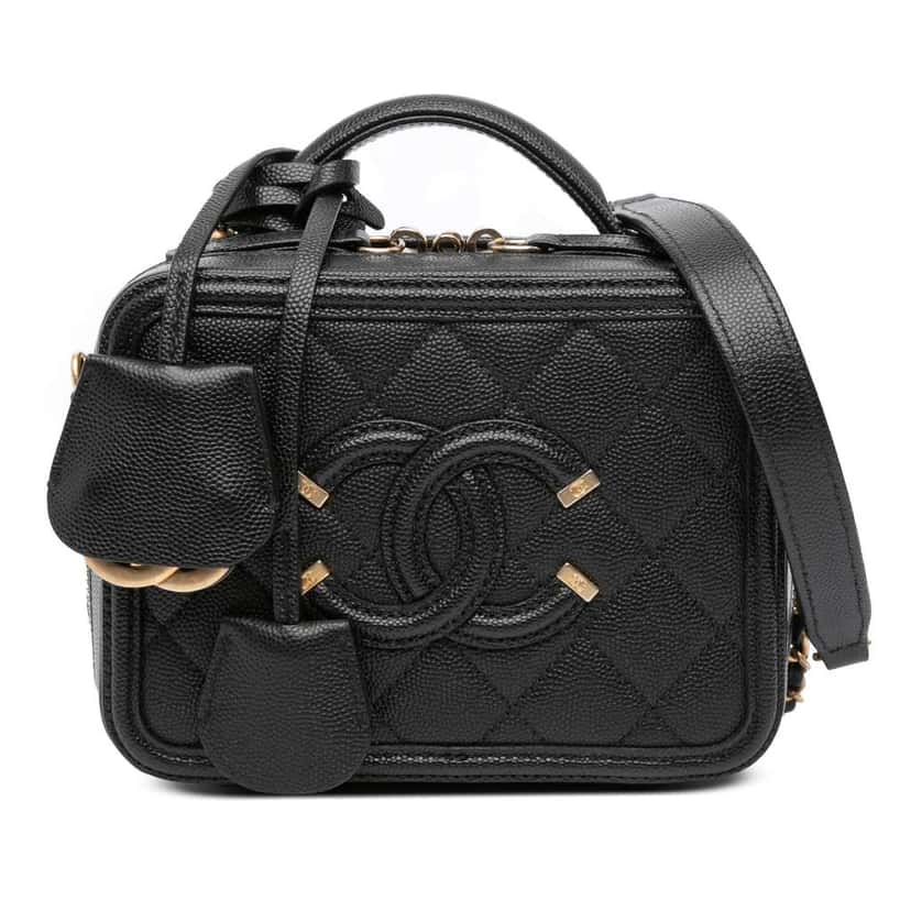 Chanel Small Caviar Filigree Vanity Case Black Leather Good condition - Front View