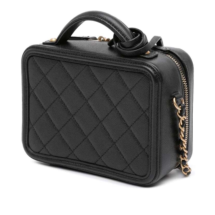 Chanel Small Caviar Filigree Vanity Case Black Leather Good condition - Back View