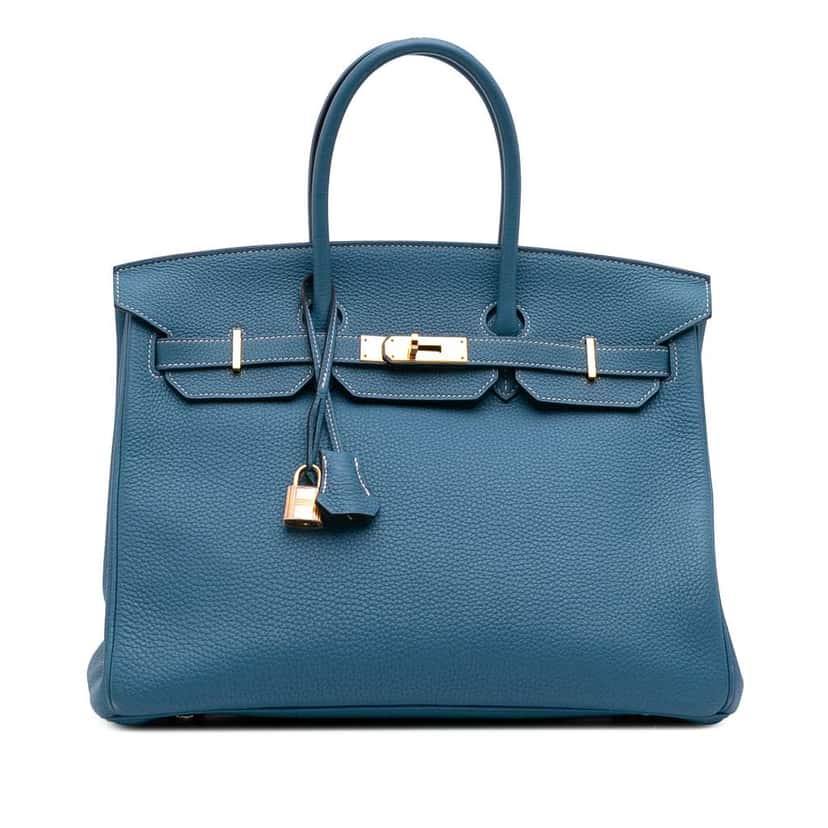 Hermès Togo Birkin Retourne 35 Blue Leather Good condition - Front View