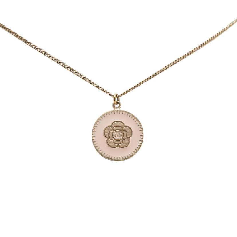 Chanel Gold Plated Enamel Camelia Pendant Necklace Gold Metal Good condition - Front View