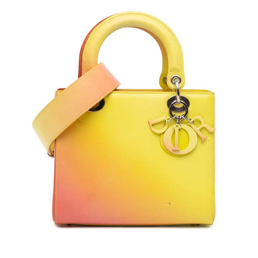 Dior Medium Ombre Calfskin Lady Dior Yellow Leather Good condition - Front View
