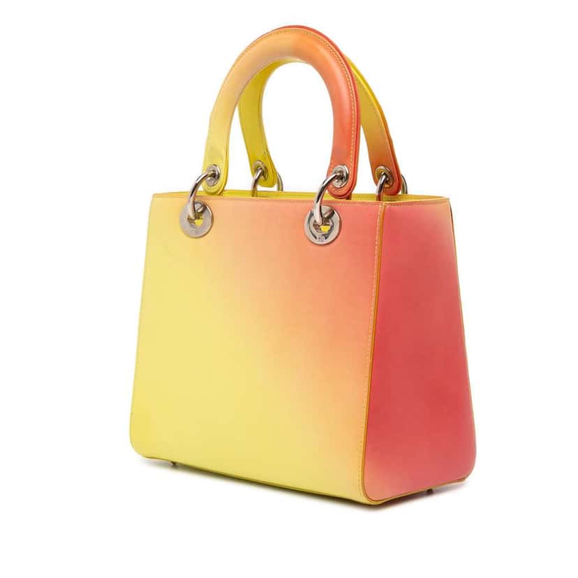 Dior Medium Ombre Calfskin Lady Dior Yellow Leather Good condition - Back View
