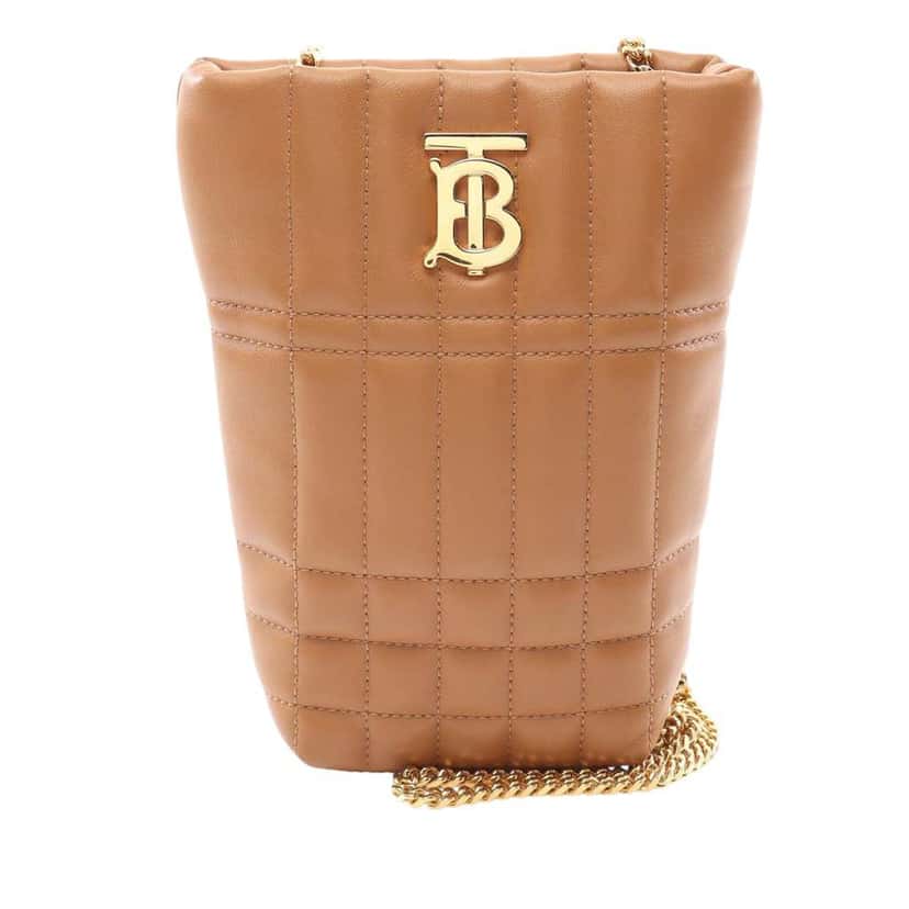 Burberry Micro Quilted Lambskin Lola Bucket Bag Brown Leather Good condition - Front View