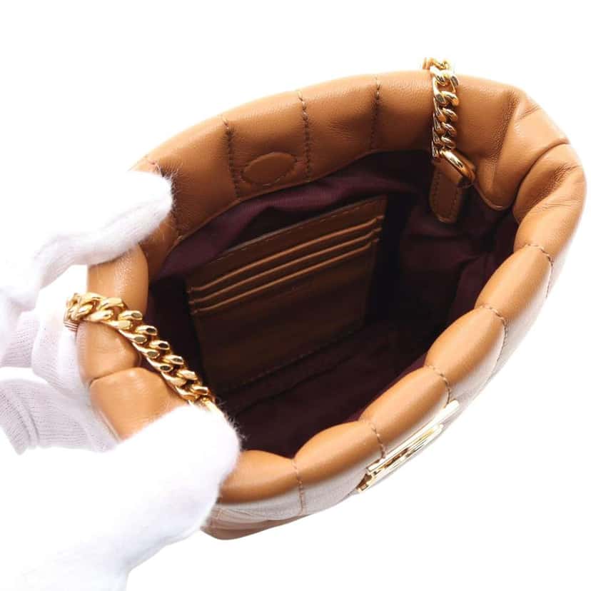 Burberry Micro Quilted Lambskin Lola Bucket Bag Brown Leather Good condition - Inside View