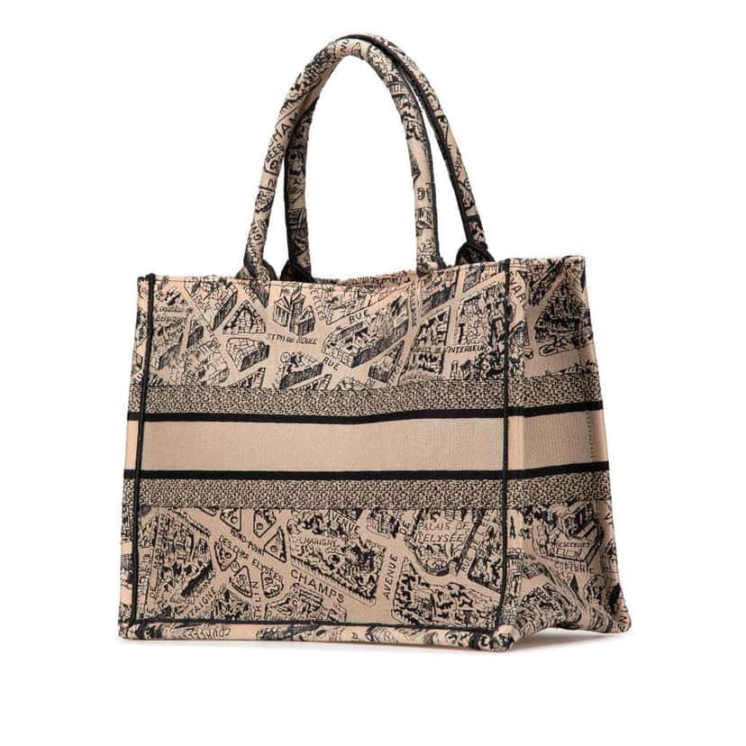 Dior Medium Embroidered Canvas Plan de Paris Book Tote Brown Canvas Good condition - Back View