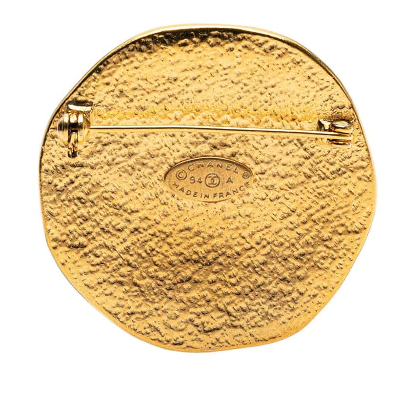 Chanel CC Gold Plated Sunburst Brooch Gold Metal Good condition - Back View