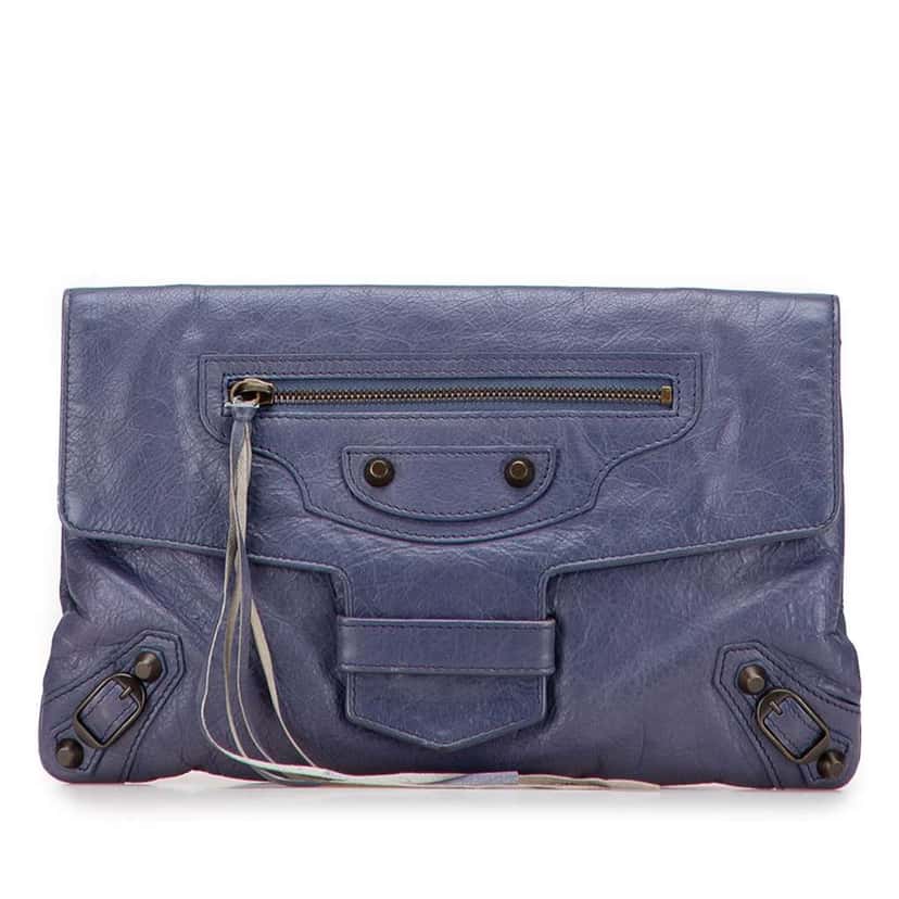 Balenciaga Lambskin Motocross Classic City Clutch Blue Leather Good condition - Front View