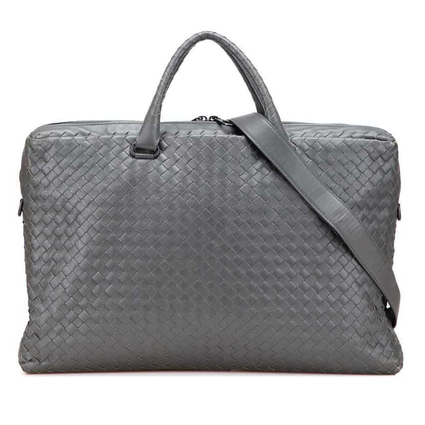 Bottega Veneta Nappa Intrecciato Business Bag Grey Leather Good condition - Front View