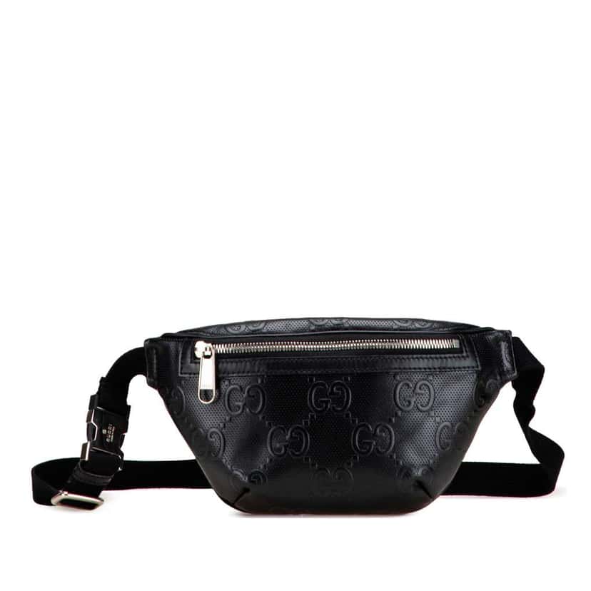 Gucci GG Embossed Perforated Leather Belt Bag Black Leather Good condition - Front View