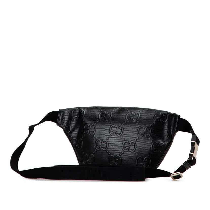 Gucci GG Embossed Perforated Leather Belt Bag Black Leather Good condition - Back View