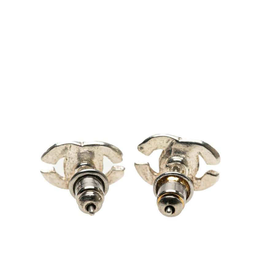 Chanel Silver CC Push Back Earrings Silver Silver Good condition - Back View
