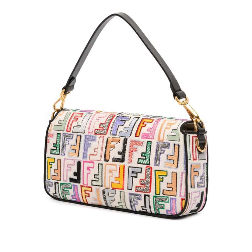Fendi Chinese Valentines Day Zucca Embroidered Canvas Baguette Satchel Brown Canvas Good condition - Back View