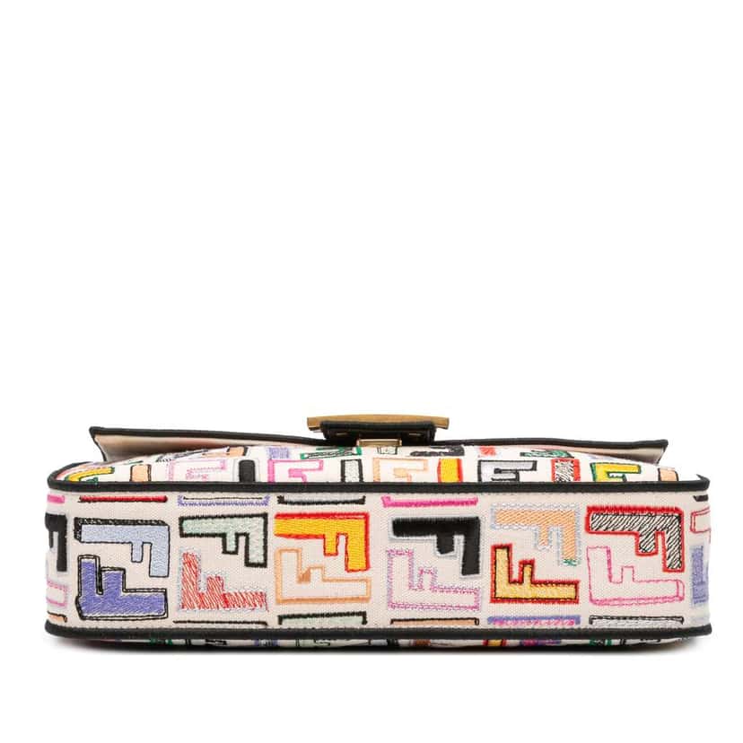 Fendi Chinese Valentines Day Zucca Embroidered Canvas Baguette Satchel Brown Canvas Good condition - Inside View