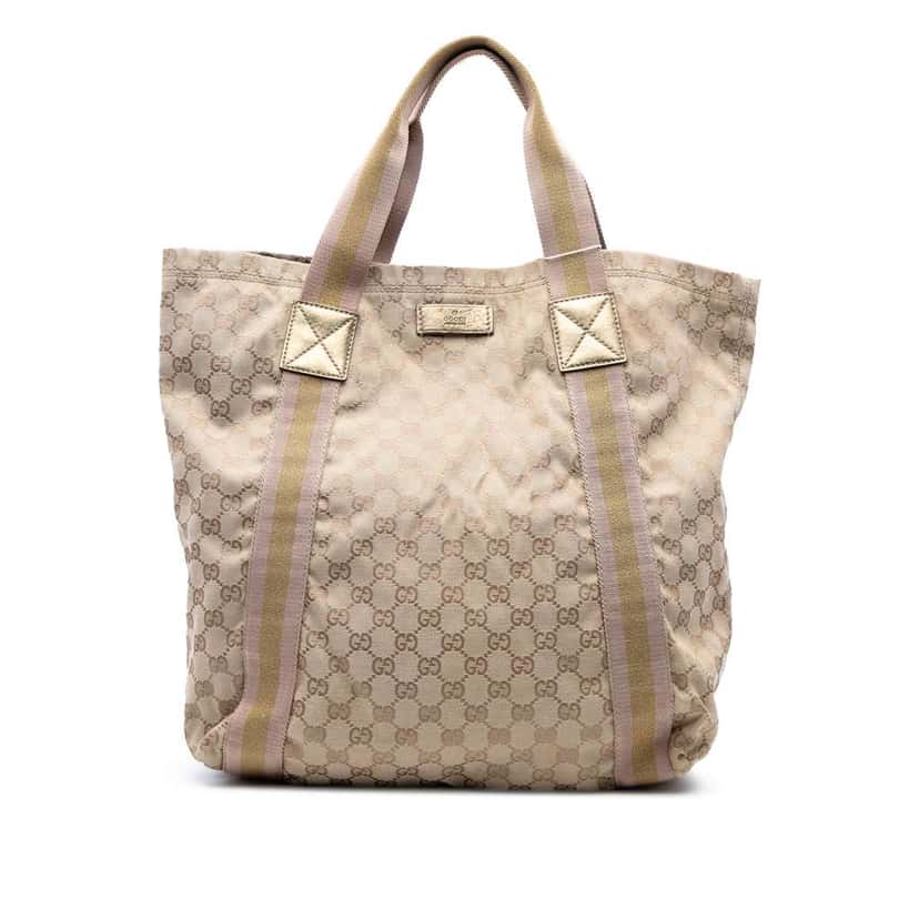 Gucci GG Canvas Web Tote Brown Canvas Good condition - Front View