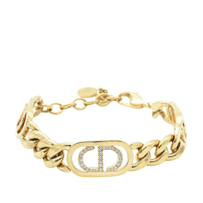 Dior Gold Plated Rhinestones 30 Montaigne Chain Bracelet Gold Metal Good condition - Front View