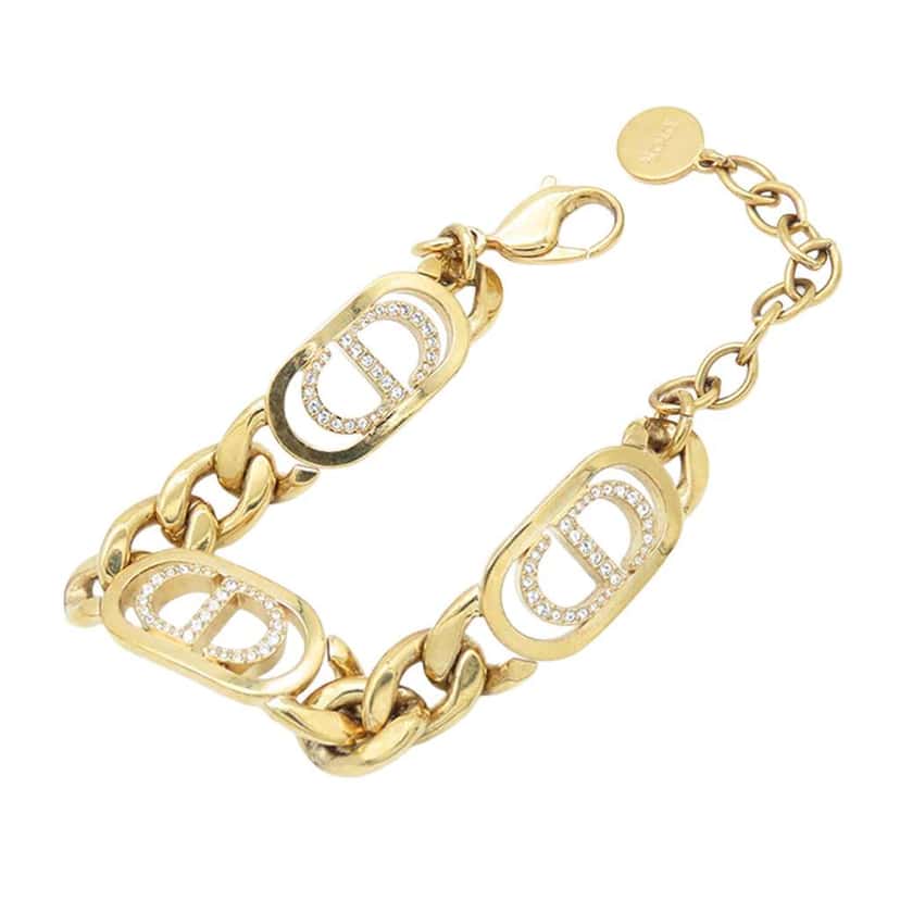 Dior Gold Plated Rhinestones 30 Montaigne Chain Bracelet Gold Metal Good condition - Back View