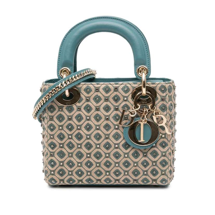 Dior Mini Canvas Honeycomb Embroidery Crystal Lady Dior Brown Canvas Good condition - Front View