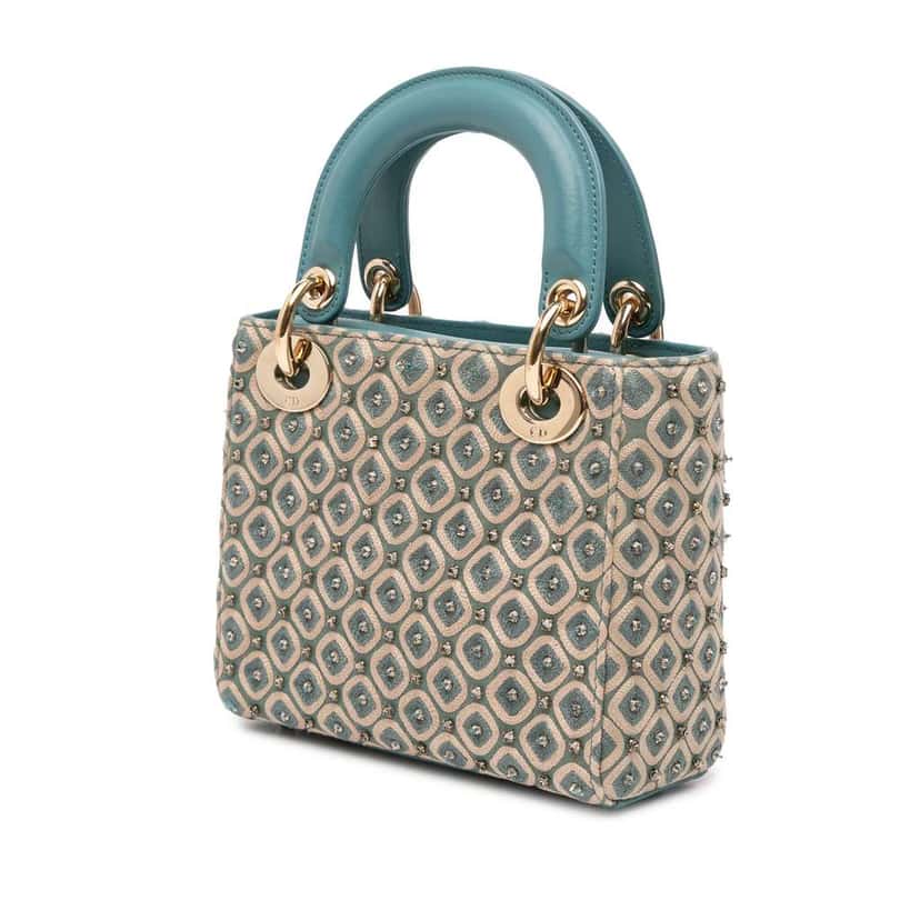 Dior Mini Canvas Honeycomb Embroidery Crystal Lady Dior Brown Canvas Good condition - Back View