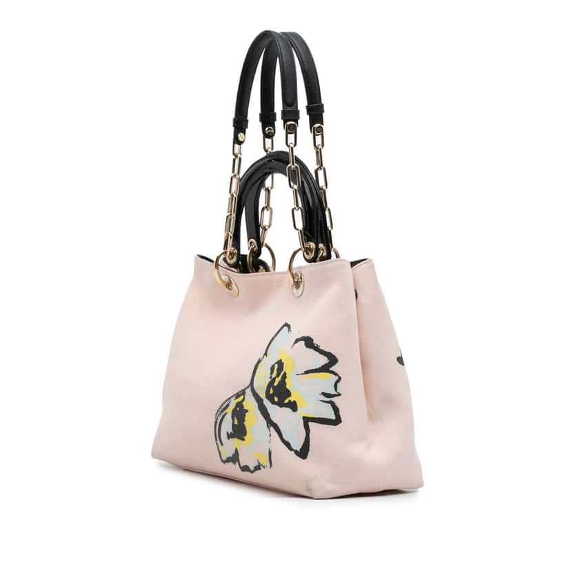 Dior Limited Edition Medium Canvas Floral Printed Diorissimo Satchel Pink Canvas Very good condition - Back View