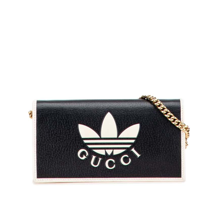 Gucci Adidas Leather Wallet On Chain Black Leather Good condition - Front View